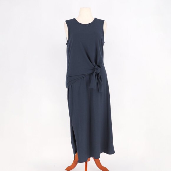 NWT THEORY Dorotea K Tie-front Dress Navy Ranmire Knit Sleeveless Midi Size L - Picture 1 of 10